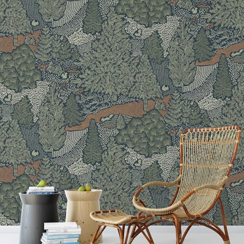 Peel and Stick Wallpaper for Home Decoration Kitchen Forest Treasure Hunt Wallpaper Removable Vinyl Self Adhesive Shelf Paper & Drawer Liner Roll House, Workshop & Office 17.3" x 118" SM-577-3