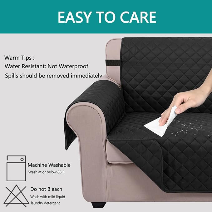 U-NICE HOME Oversized Sofa Cover Reversible Couch Cover for Dogs with Elastic Straps Water Resistant Furniture Protector for Pets Couch Cover for 4 Cushion Couch (Oversized Sofa, Black/Black)