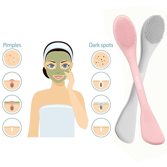 REVEX Silicone Face Mask Applicator,Face Scrubber,Exfoliating Pore Scrubber,Pore Cleaning Brush,2Pcs Mask Applicator Tool for Facial Mud,Face Brush for Women Men.(Pink+Gray)