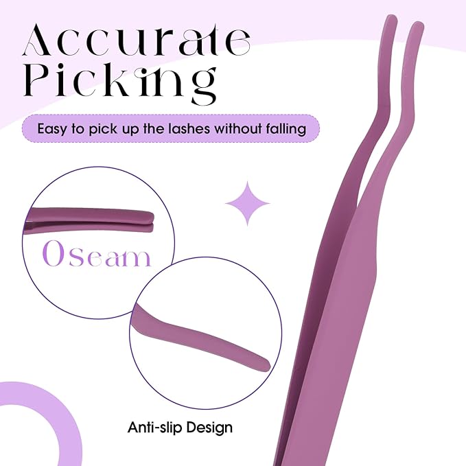 WENDY Eyelash Extensions Lash Tweezers Precision Fiber Stainless Steel Lash Applicator Tool Precision Fiber Mega Lash Tweezers Eyelid Tape & Extensions Use at HomeÃ¯Â¼ÂPurple-1Ã¯Â¼Â