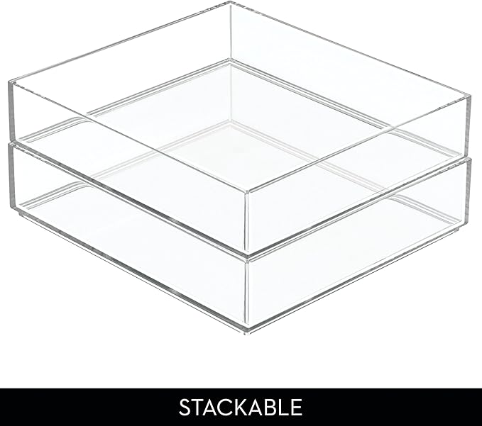 iDesign Plastic Makeup Drawer Organizer Tray - Vanity Organizer or Desk Drawer Organizer - Set of 2 - Clear