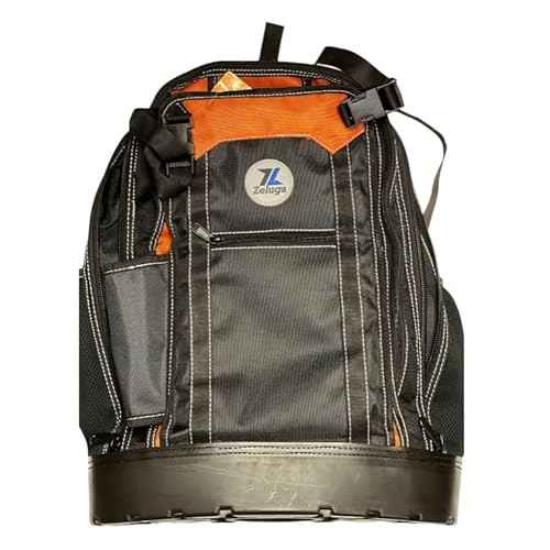 20-408 490mm Heavy Duty Polyester Tool Backpack with Plastic Base, Orange/Black