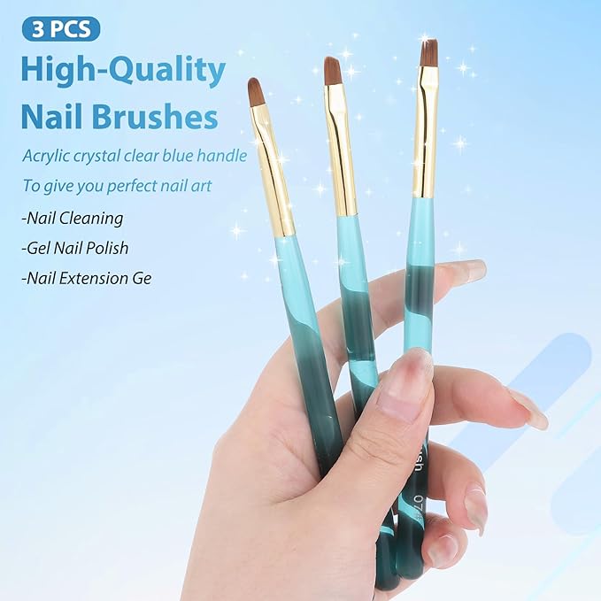 Metal Blue Nail Art Clean Up Brushes for Cleaning Polish Mistakes on the Cuticles, Acetone Resistant Nail Brush, Fingernail Cleaning Brushes for Nail Art and Designs (Round&flat&Bevel)