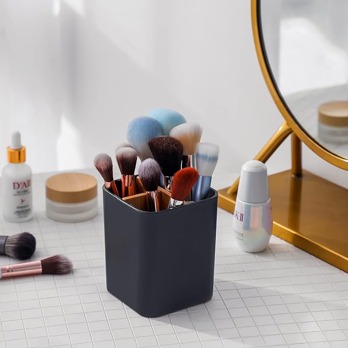 Bamboo Toothbrush Holder for Bathrooms, 3 Slots Toothbrush and Toothpaste Holder Bathroom Counter Organizer for Electric Toothbrushes, Floss, Razors - Cool Grey