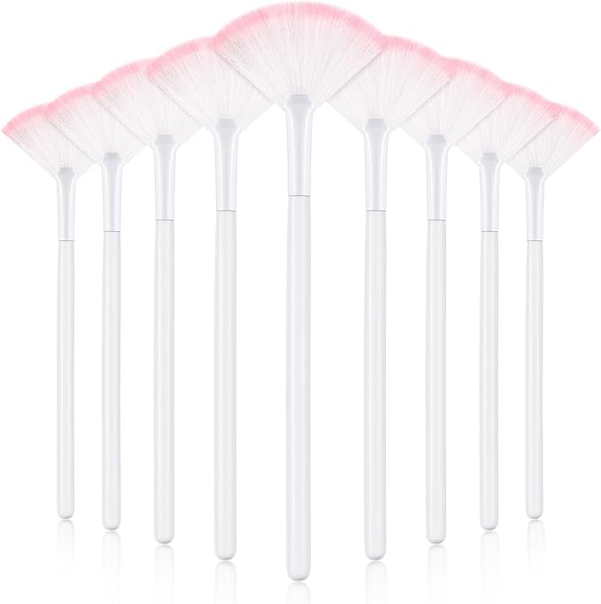 9 Pieces Facial Fan Mask Brushes, Soft Facial Applicator Brushes Tools for Peel Glycolic Makeup for Mud Cream(White Pink)