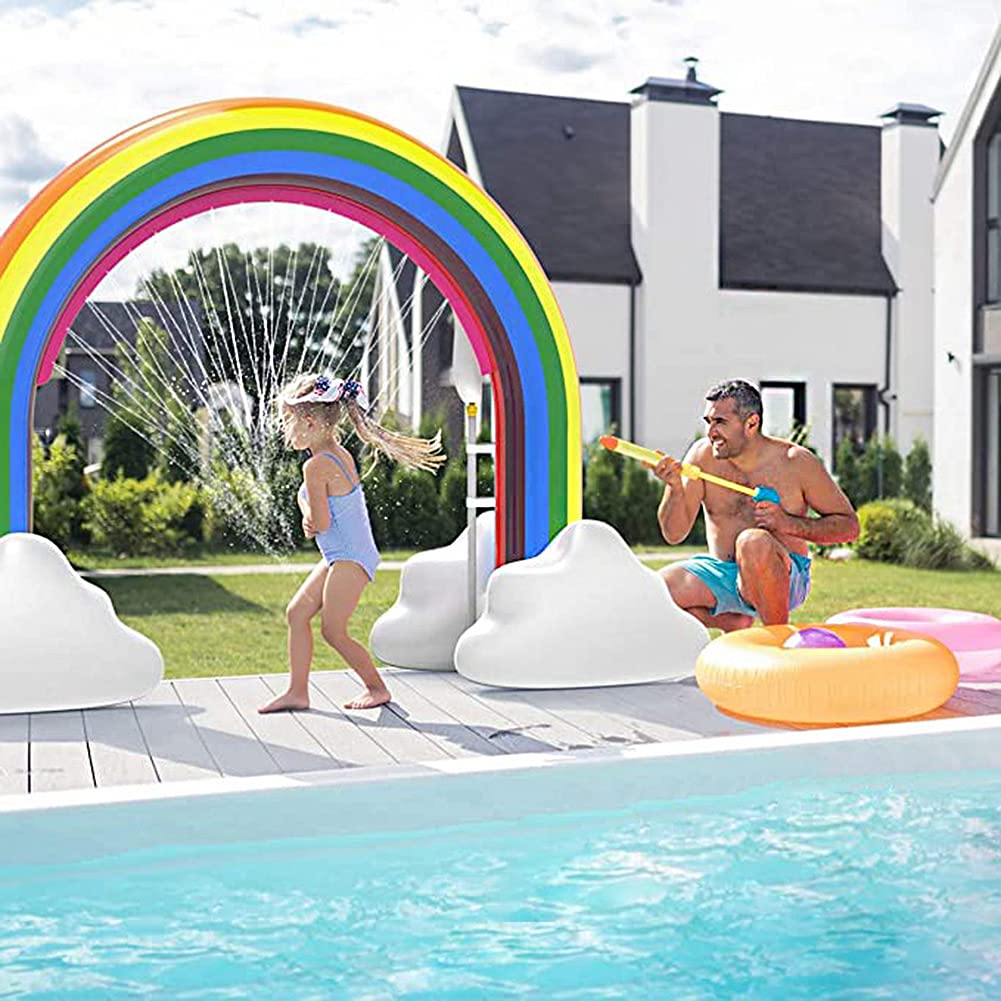 Inflatable Rainbow Cloud Sprinkler Toys, 8 x 5.5 Ft Summer Sprinkler Backyard Water Park Supply for Kids