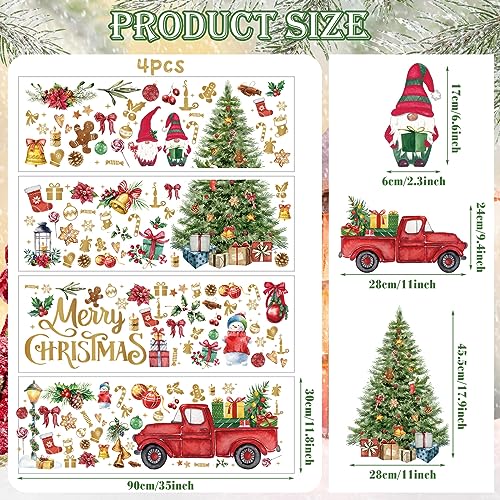 Cholemy 4 Sheets Christmas Wall Decal Stickers Decorations - Removable Indoor Home Decor for Room, Nursery, School, Restaurant, Cafe, Door, Window, Party (Tree)