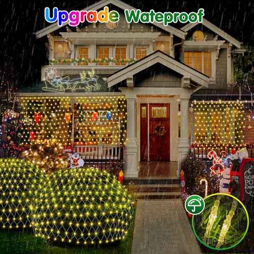 Hezbjiti Pack of 6 Battery Operated Christmas Net Lights Outdoor Total 600 LED 5FT x 3.3FT Waterproof Timed Memory Mesh Lights for Xmas Trees Bushes Garden Yard Lawn Patio Christmas Decor (Warm White)