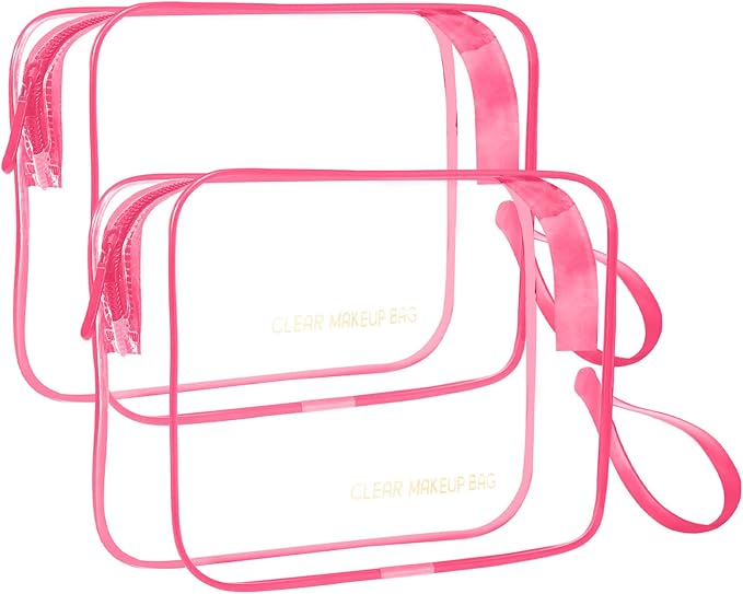 Clear Makeup Bag,2 Pack TSA Approved Toiletry Bag Travel Toiletry Bag Hanging Makeup Cosmetic bag for Women Men (ROSY)