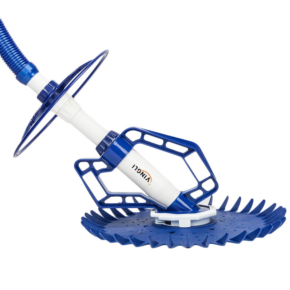 VINGLI Pool Vacuum Above Ground Indoor Outdoor Automatic Swimming Pool Cleaner Sweep Sweeper with 33FT Hoses (Nave Blue)