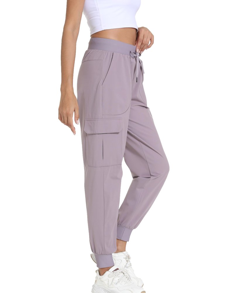 Womens Hiking Pants Water Resistant - Cargo Joggers for Women with Pockets Lightweight Quick Dry Travel Camping Pants (Tapered Primrose Purple, Small)