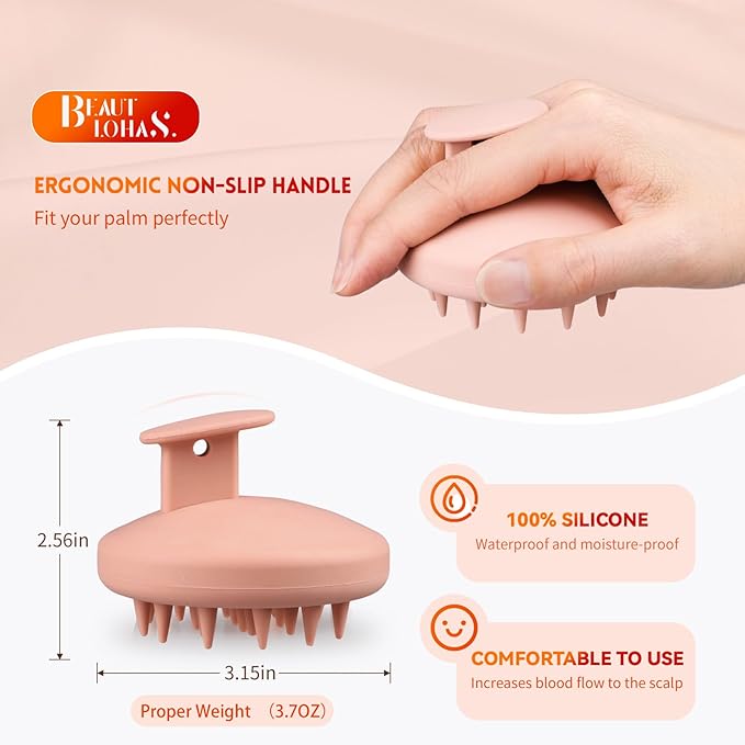Silicone Scalp Massager Shampoo Brush for Shower, Scalp Scrubber with Soft Bristles for Hair Growth & Dandruff Treatment, Wet Dry Hair Massager for All Hair Types of Women (Pink)