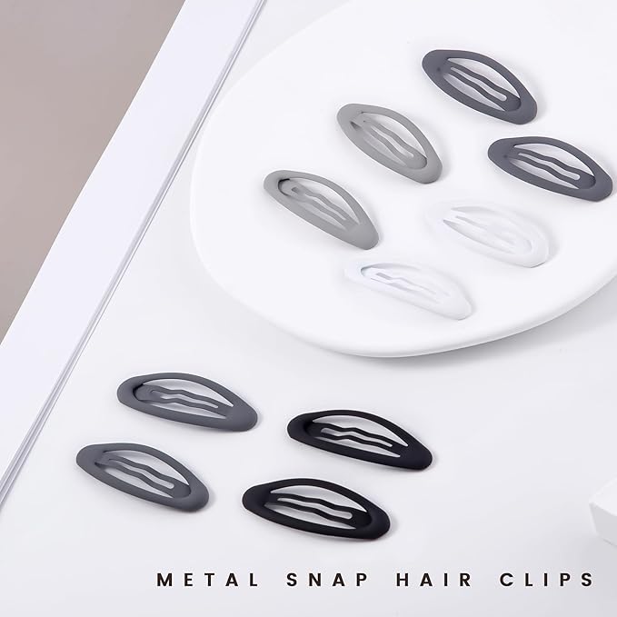 20PCS Oval Metal Snap Clips for Women No Slip Small Barrettes for Thin Fine Hair,Matte Black Gray White