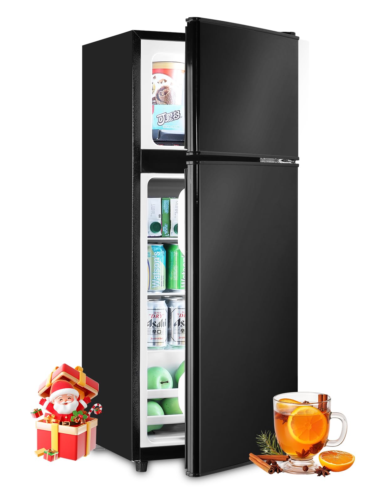 F.W.WOOLWORTHS 3.8 Cu.Ft Refrigerator with Freezer, 2 Doors Fridge with Adjustable Thermostat Control, Refrigerator for Kitchen, Dorm, Apartment, Garage, Office, Black