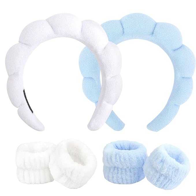6Pcs Spa Set, Terry Cloth Headbands & Wrist Washbands for Face Washing