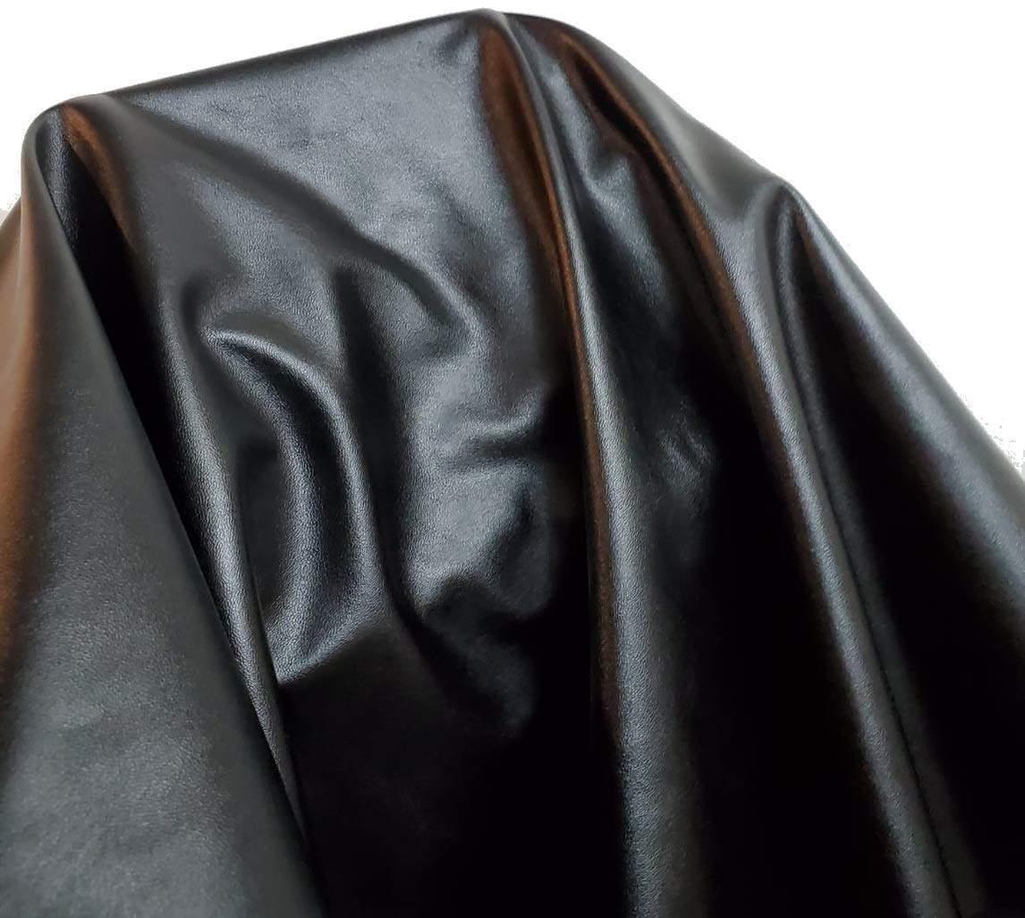 NAT Leathers™ | Black Stretch Super Soft Faux Vegan Leather PU (Peta Approved Vegan) | by The Yard Synthetic Pleather 0.6 mm Nappa | Smooth Garment | (Black, 2 Yard (72"x54")