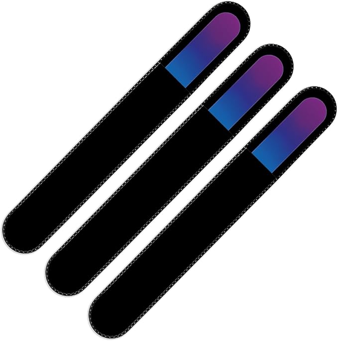 Mont Bleu Rainbow Crystal Nail File in Black Pouch - Large/Professional Size - Czech Tempered Glass - Handmade in Bohemia (Czech Republic)