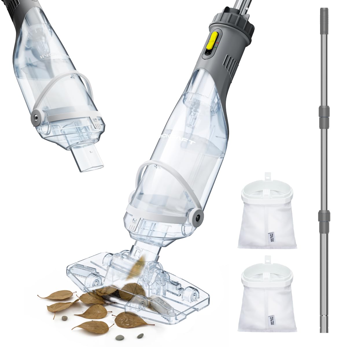 InoKraft Pool Vacuum for Above Ground Pool, Cordless Pool Vacuum for Inground Pools, Rechargeable Pool Cleaner with 18.5 GPM Suction, Above Ground Pool Vacuum with 59” Extendable Pole, Gray