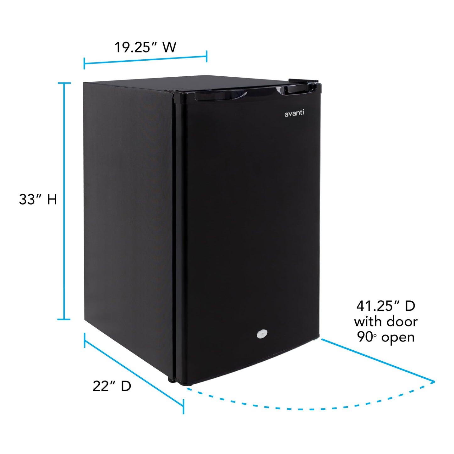 Avanti 4.4 Cu. Ft. Compact Refrigerator Lockable Mini Fridge for Home Office or Dorm with Adjustable Glass Shelves, Reversible Door, Interior Light, and ENERGY STAR Certification, 4.4 cu.ft., Black