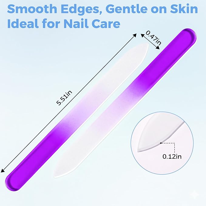 SIUSIO Set of 20 Professional Crystal Glass Nail Files Buffer Manicure Gradient Rainbow Color for Nail polishing - Best for Fingernail & Toenail Care(Pink) (Purple)