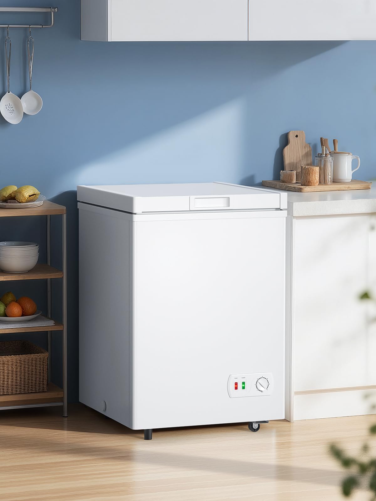 Chest Freezer 4.2 Cu.ft 7 Level Temperature, Deep Freezers with Two Removable Baskets, Freestanding Top Door Open Freezer for Kitchen Garage Home, White