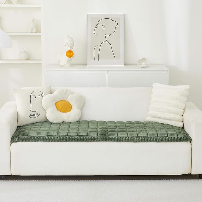 Couch Cover for Dogs Washable, Fuzzy Pet Couch Covers for 3 Cushion Sofa Pet Friendly, Non Slip Sofa Cover (Green, 27.6" x 59"/70 x 150cm)