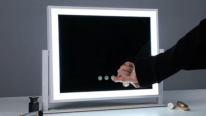Lighted Makeup Mirror, 17.3"x13" Hollywood Vanity Mirror with Lights, Three Color Lighting Modes, and 5X Magnification Mirror, Smart Touch Control, 360°Rotation (Gold, Gift Box)