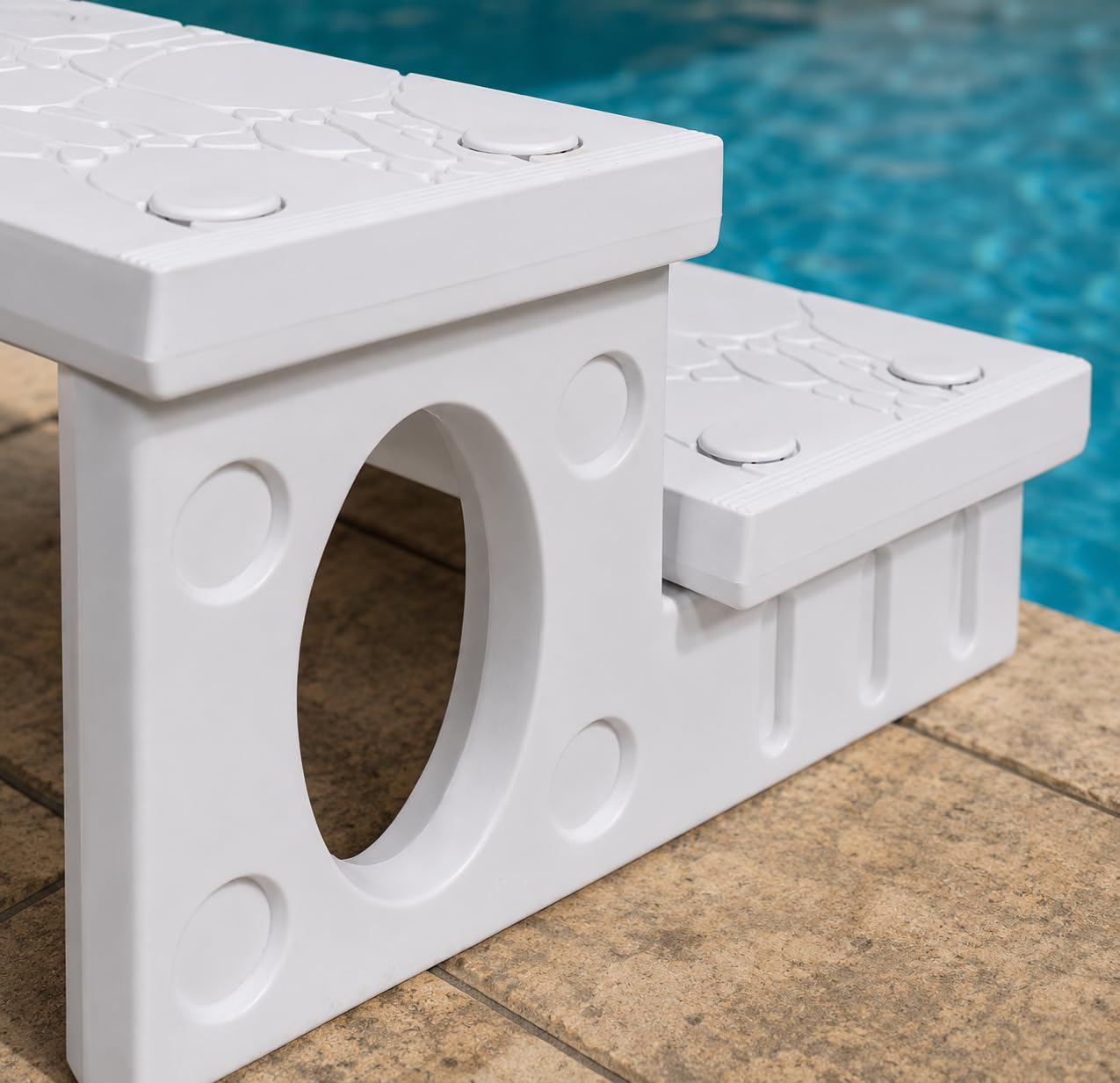 XtremepowerUS 2-Steps Heavy Duty Plastic Resin Spa Steps - Hot Tub, Inflatable Pool, and Patio Accessories, for Outdoor Use, Weatherproof Materials, White