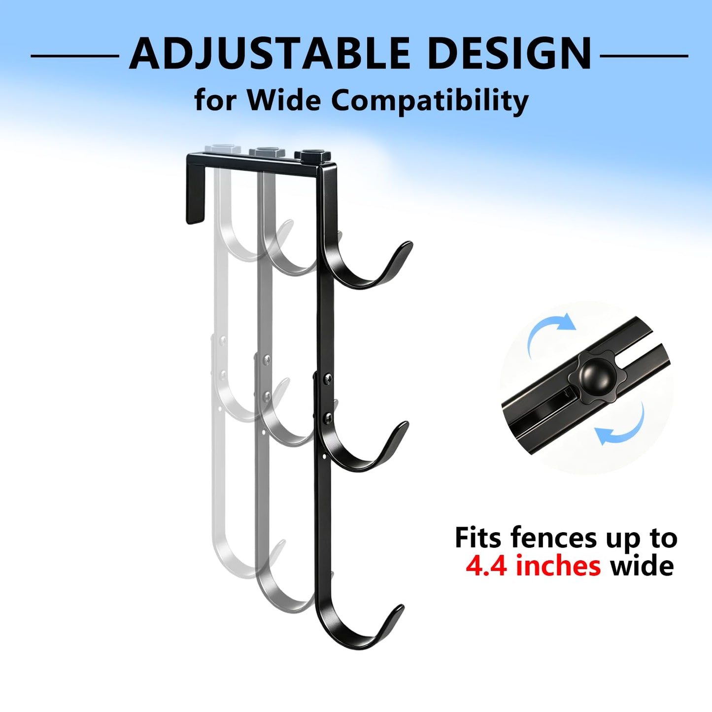 2 Pack Upgraded 3-Tier Pool Fence Hooks for Pool Equipment, Adjustable Heavy Duty Pool Pole Hanger Holder, Rustproof Hooks for Pool Skimmer Pole Vacuum Hose Net Leaf Rakes Garden Tool Organizer