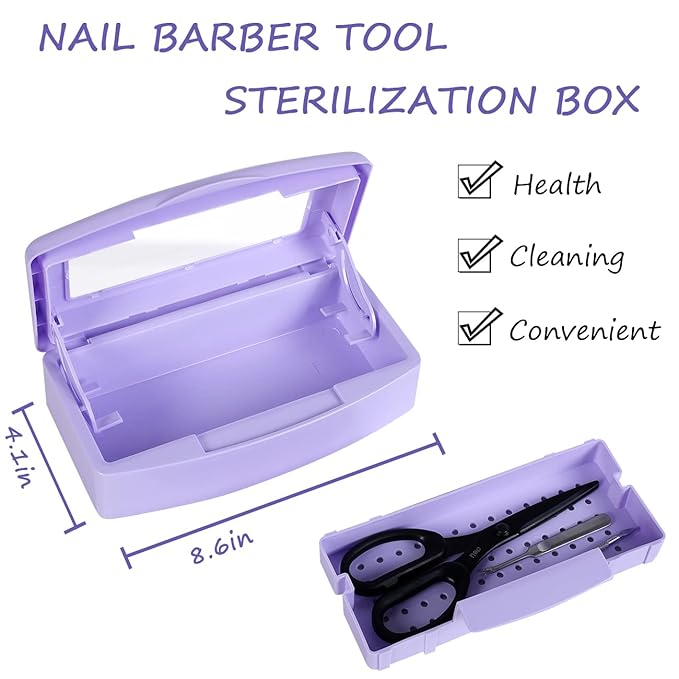 Gusnilo Nail Tool Sterilizer Box Disinfectant Jar Plastic Disinfectant Container Suitable for Nail Tools Hair Salons Beauty Centers and Manicure and Nail Equipment(Purple)