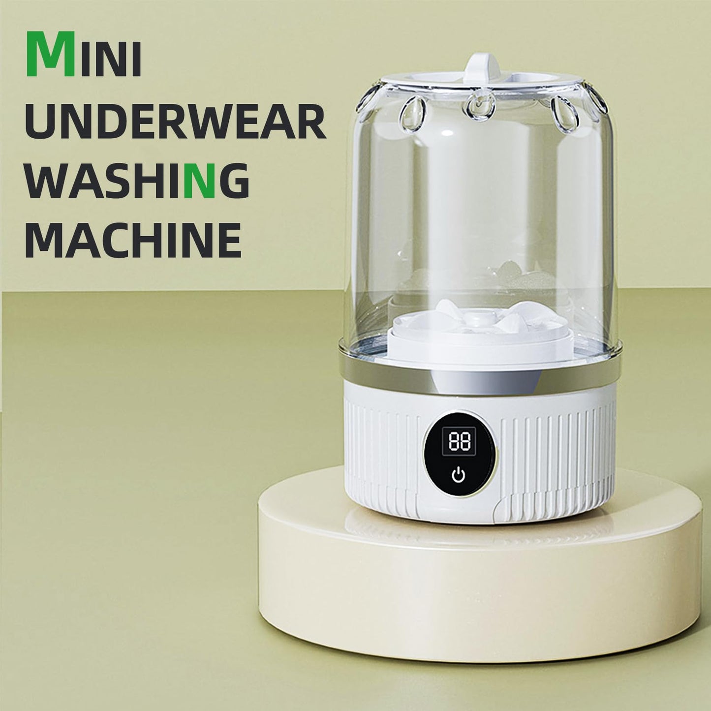 Portable Mini Washing Machine, 1 L underwear washer with Digital Timer Display for underwear, socks, saliva towels, suitable for apartments, hotels, and travel and Fathers Day（Pearl White）