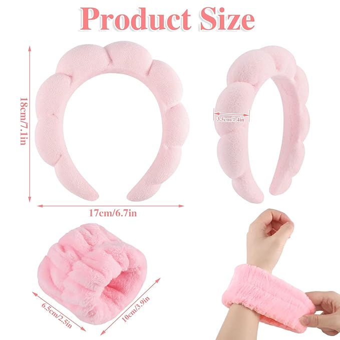 WSICSE Sponge Pink Spa Headband for Washing Face, Skincare Headbands Puffy Padded Keep Hair Dry Get Ready Hairband Spa Gifts for Women