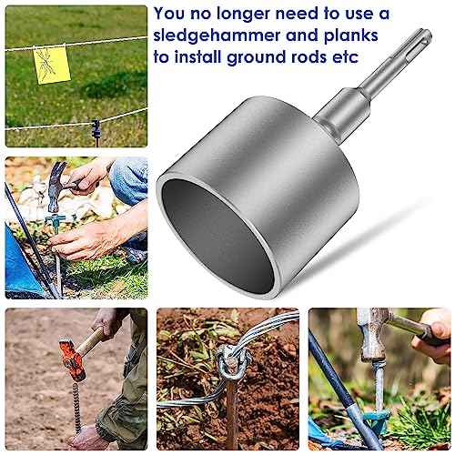 SDS Plus T-Post Ground Rod Driver,Ground Rod Driver Tool, Heavy Duty Forged Steel Drill Bit Driver, Durable Hammer Drill Rod Converter for Rotary Hammer Drill Ground Rods (2.55inch)