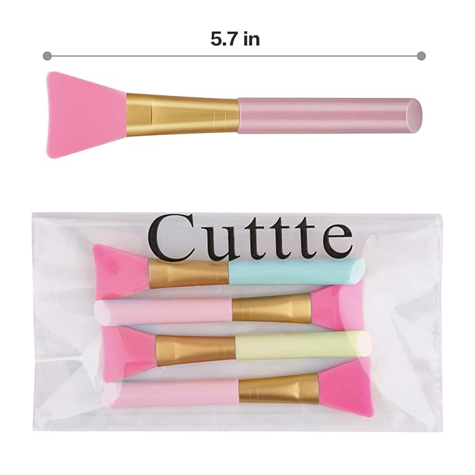 Cuttte 4pcs Silicone Face Mask Applicators, Flexible Facial Mud Masks Applicator, Hairless Moisturizers Tools, Soft Facial Brushes for Mud, Clay, Charcoal (Peach)