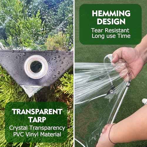Dulepax Clear Tarp Heavy Duty with Grommets 8x10 FT Waterproof PVC Tarpaulin 14 Mil for Patio Enclosure, Greenhouse Cover, Porch Roof