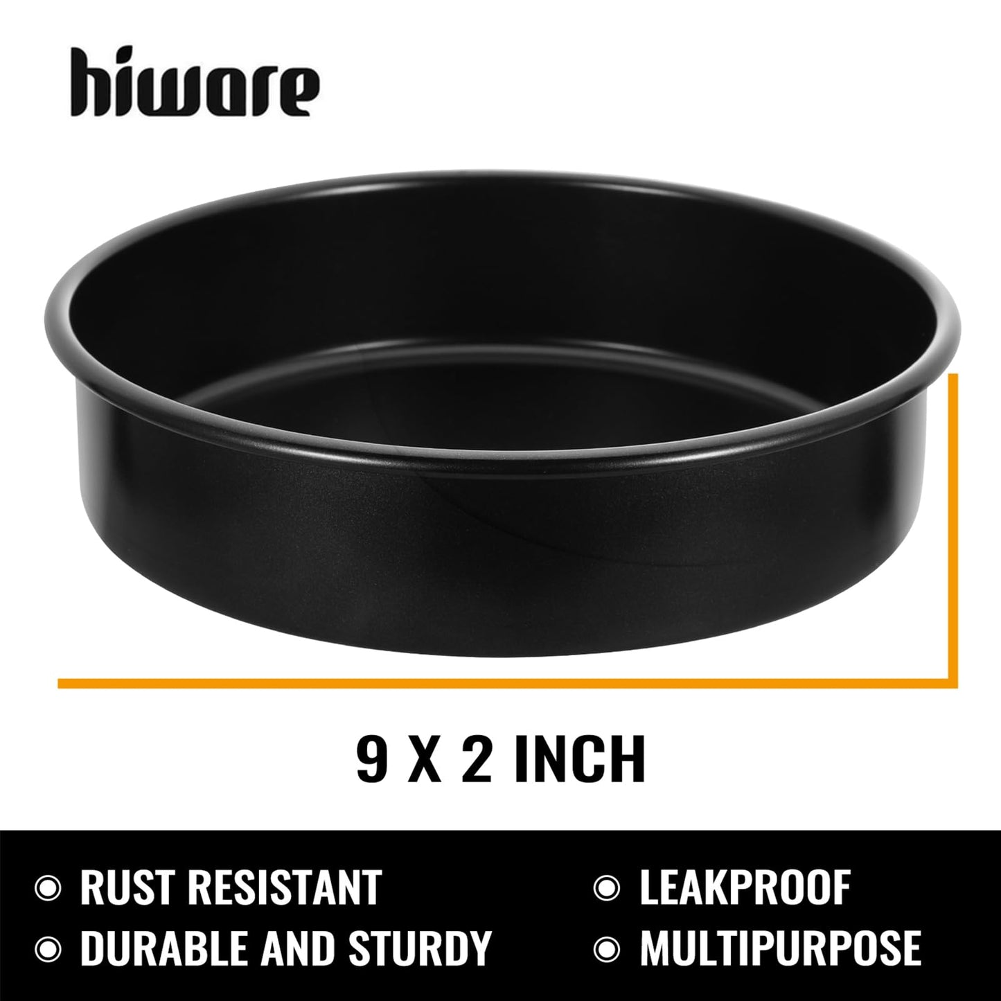 HIWARE 9-Inch Round Cakes Pan Set with 60 Pieces Parchment Paper Rounds, Nonstick Baking Cake Pans, Dishwasher Safe - Set of 2