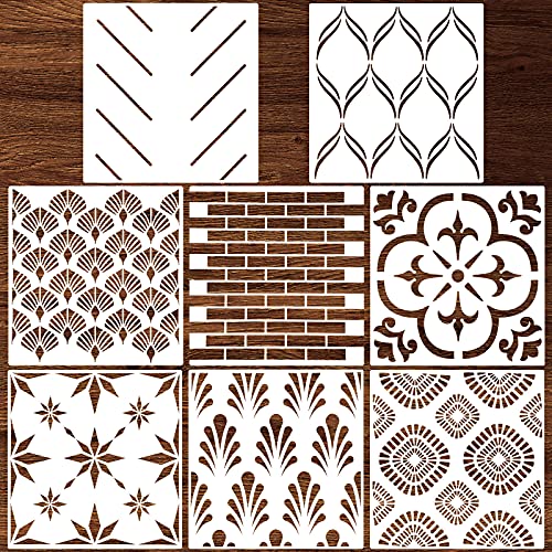 Herringbone Geometric Modern Wall Stencils Pattern Wall Decor Reusable Film Decorative for Painting, Stencils for Walls (Classic Style), 8 Pieces, 12 x 12 Inch
