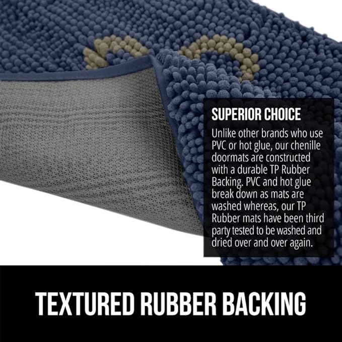 GORILLA GRIP SoakSTOPPER Dog Door Mat, 30x20 Machine Washable Rug Absorbent Doormat Captures Moisture Mud Dirt, Quick Dry Soft Chenille Entryway Rugs Indoor Entrance Mats for Dog Paws, Navy
