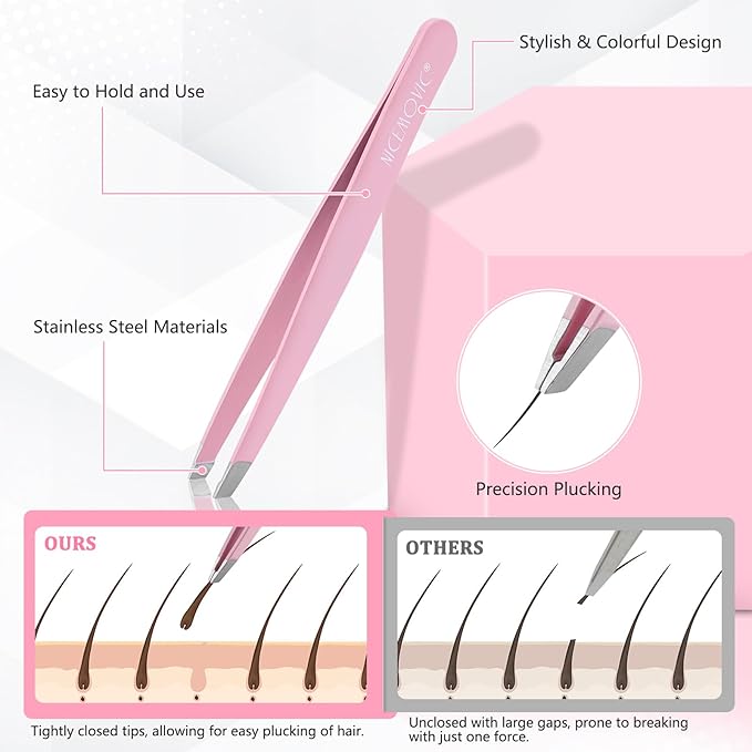 NICEMOVIC 7 Pcs Tweezers Set for Women Facial Hair, Tweezers for Eyebrows with Scissor & Brush, Easter Basket Stuffers for Women Teen Girls, Mother's Day Gifts, Stocking Stuffers Christmas Gifts