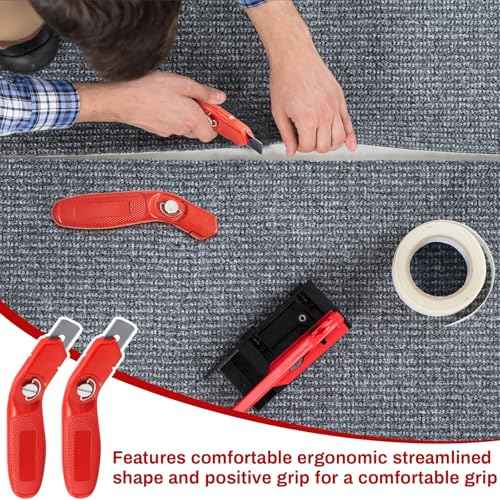 Lasnten 4 Pieces 12 Blades Knife for Cutting Carpet Heavy Duty Carpet Knife with 6 Blades Utility Tools for Box Cutter Roofing Purpose, Aluminum (Red)