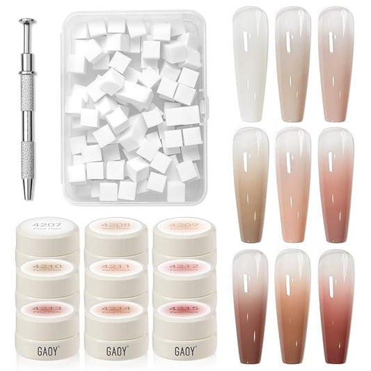 GAOY Ombre Gel Nail Polish Kit, 9 Colors UV LED Painting Gel with Sponges, Long-lasting Soak Off Pigmented Colors, Beginner Friendly Gradient & Aura Nail Art Set for Home & Salon Use, Petal Haze