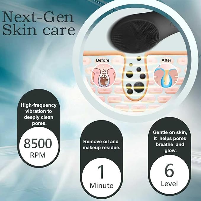 LZP Silicone Face Scrubber, Electric Facial Cleansing Brush with 6 Speeds Vibration Technology, Rechargeable & Waterproof Exfoliating Scrub Brush for Cleansing and Massaging, Men Women