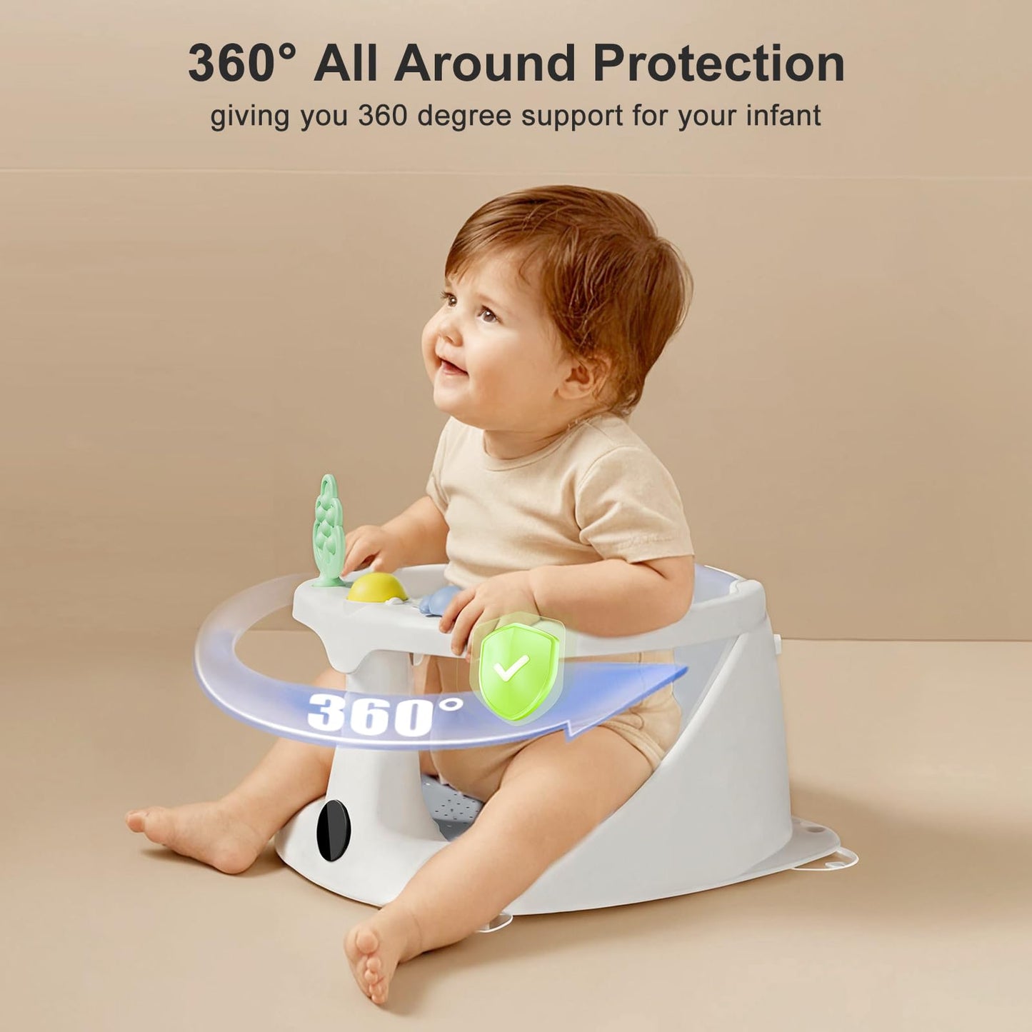 Baby Bath Seat for Babies 6 Months & Up - Bathtub Seats for Babies Sitting Up with Rinse Cup, Non-Slip, Comfortable, Infant Bath Essentials, Gray