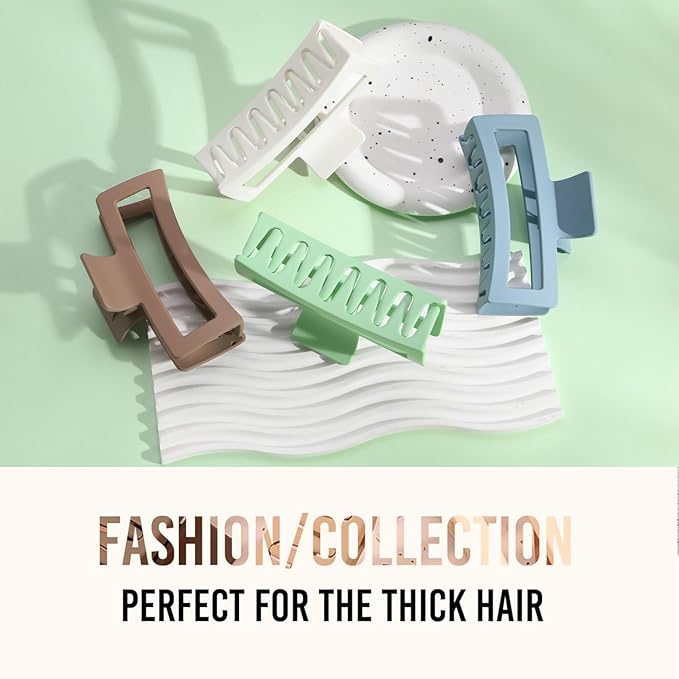 5 Inche Extra Large Claw Clips for Thick and Long Hair, 4 Pack Xl Jumbo Oversized Matte Non-slip Rectangle Hair Clips for Women, Big Strong Hold Jaw MultiColor3