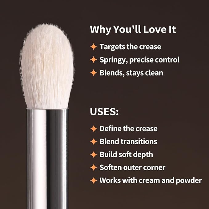 Tapered Eye Shadow Brush, Medium Powder Eyeshadow Blending Brush for Crease, Fluffy Eye Makeup Tool for Women and Girls (195 Pro Blender)