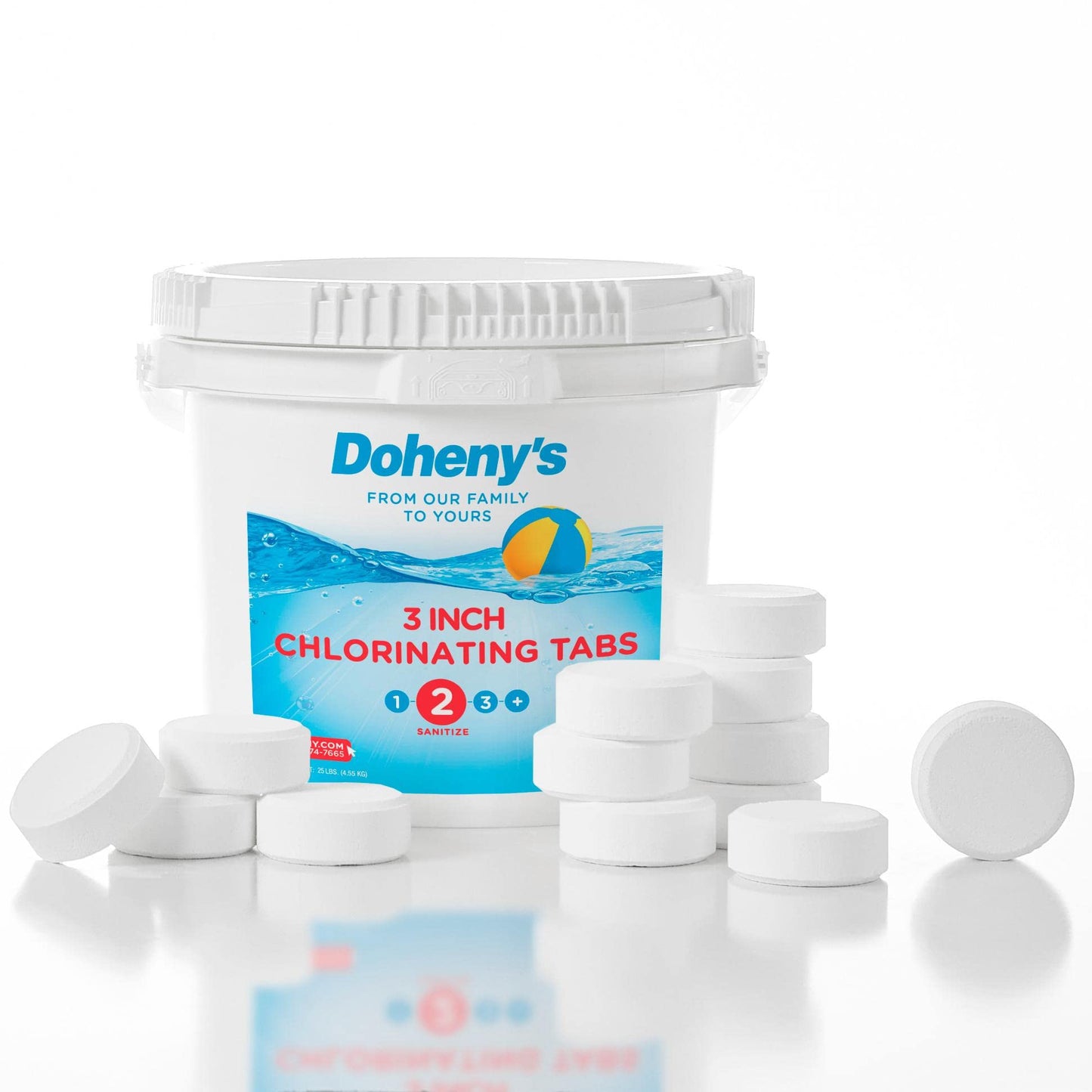 Doheny’s 3-Inch Stabilized Chlorine Tablets for Sanitizing Swimming Pools | 99% Pure Tri-Chlor, 90% Available Chlorine | Long-Lasting, UV-Protected, Slow-Dissolving | Individually Wrapped 25lb Bucket