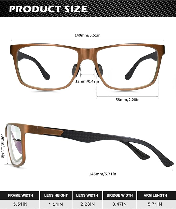 ANYLUV Carbon Fiber Reading Glasses for Men Women, Blue Light Blocking Computer Readers, Anti Glare Spring Hinge