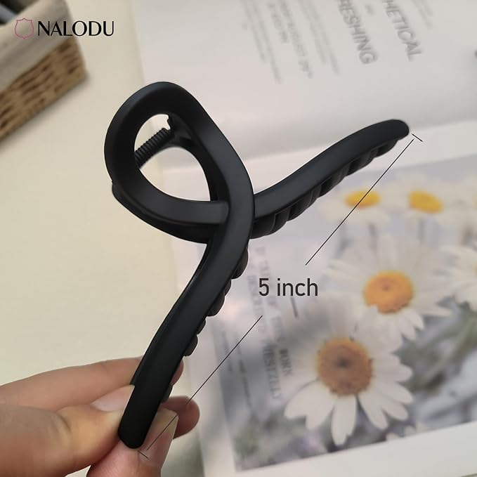 5 Inch Hair Claw Clips Extra Large No Slip Big Matte Jaw Clip for Long Curly Thick Hair Women, 4 Pack Black