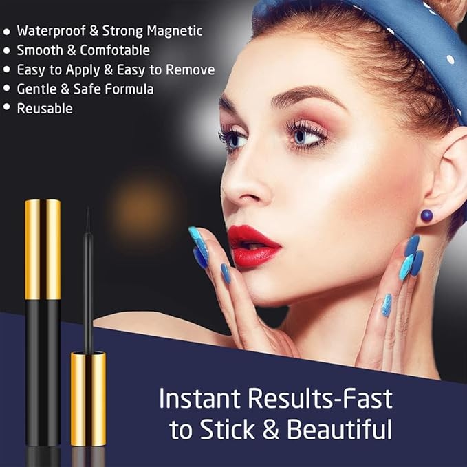 10 Pairs Magnetic Eyelashes with Magnetic Eyeliner Kit Upgraded 3D 5D Eyelash Magnetic Lashes with Tweezers & 2 Tubes of Magnetic Eyeliner, Reusable, No Glue