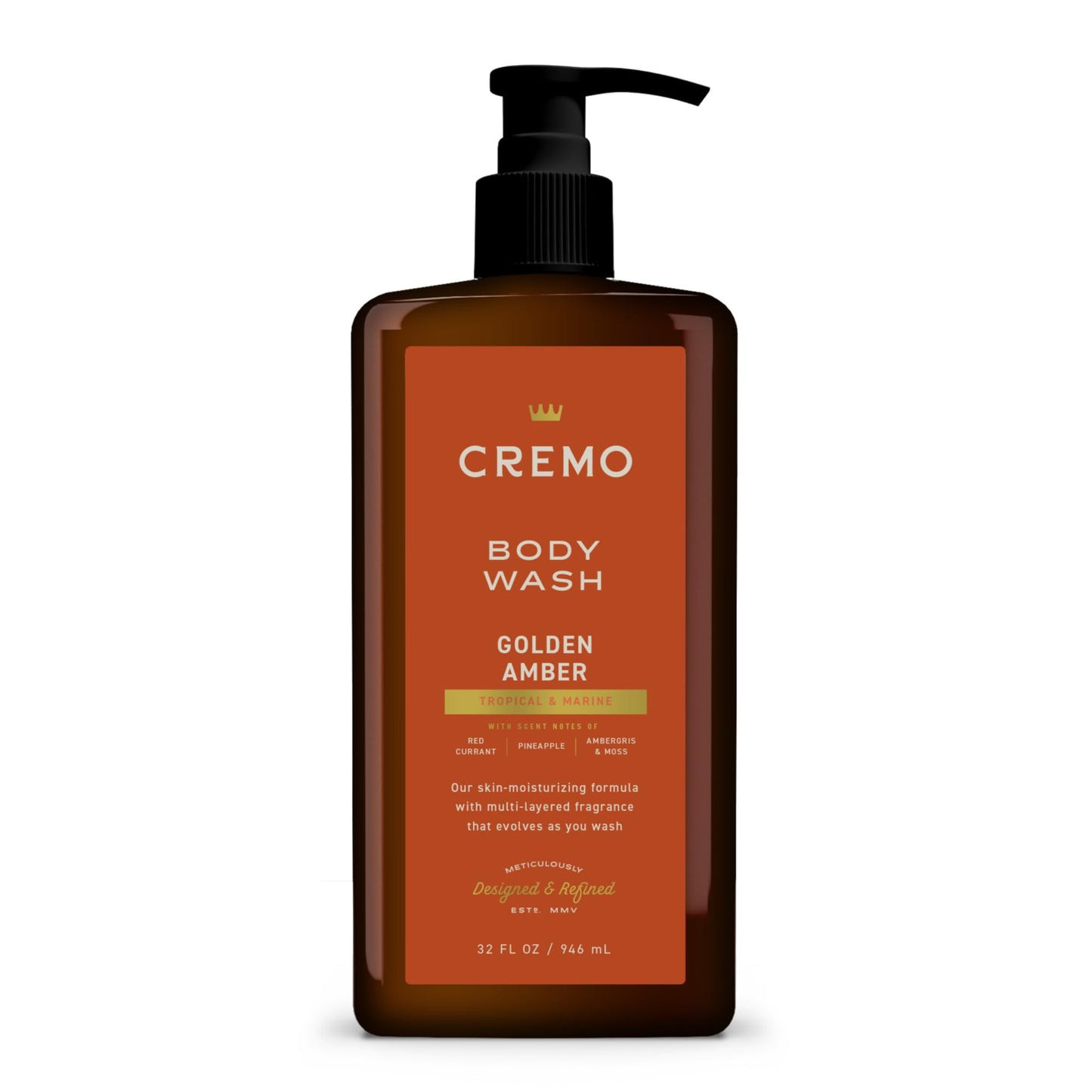 Cremo Rich-Lathering Golden Amber Body Wash for Men, 32 Fl Oz